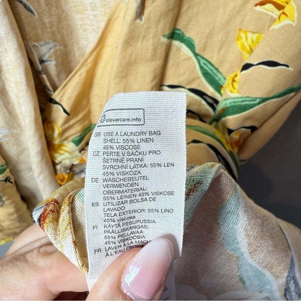 & Other Stories Tropical Flower Print Linen Blend Wrap Mini Dress US size 2 - Picture 7 of 12